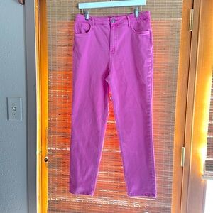 Kut from the Kloth High Rise Naomi Fab AB Girlfriend Ankle Straight Pink Denim.